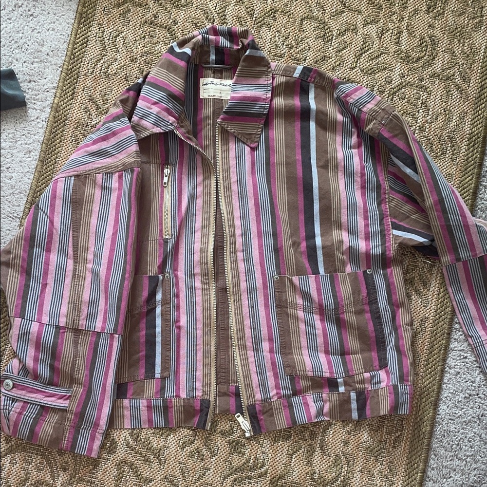 Free People We The Free Canvas Sally Pink and Brown Striped Jacket